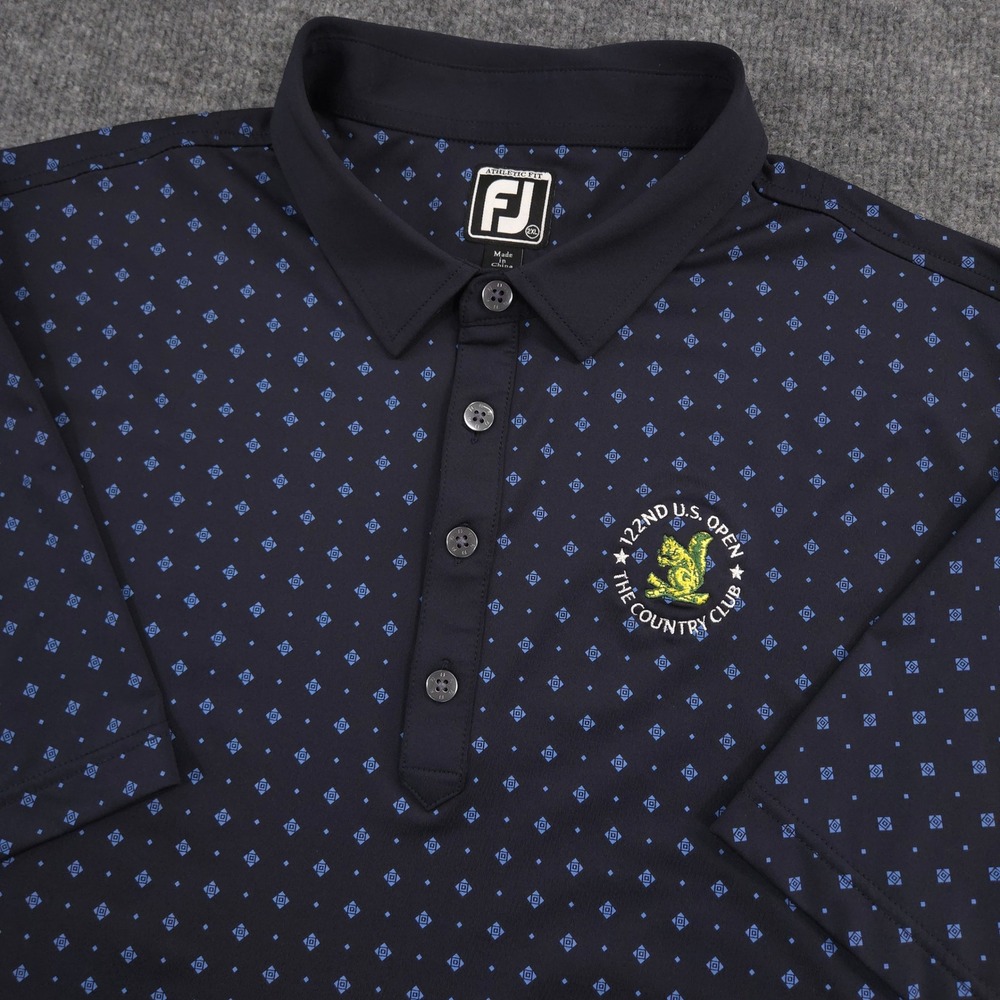FootJoy Polo Shirt Mens 2XL Blue Geometric US Open The Country Club Athletic Fit